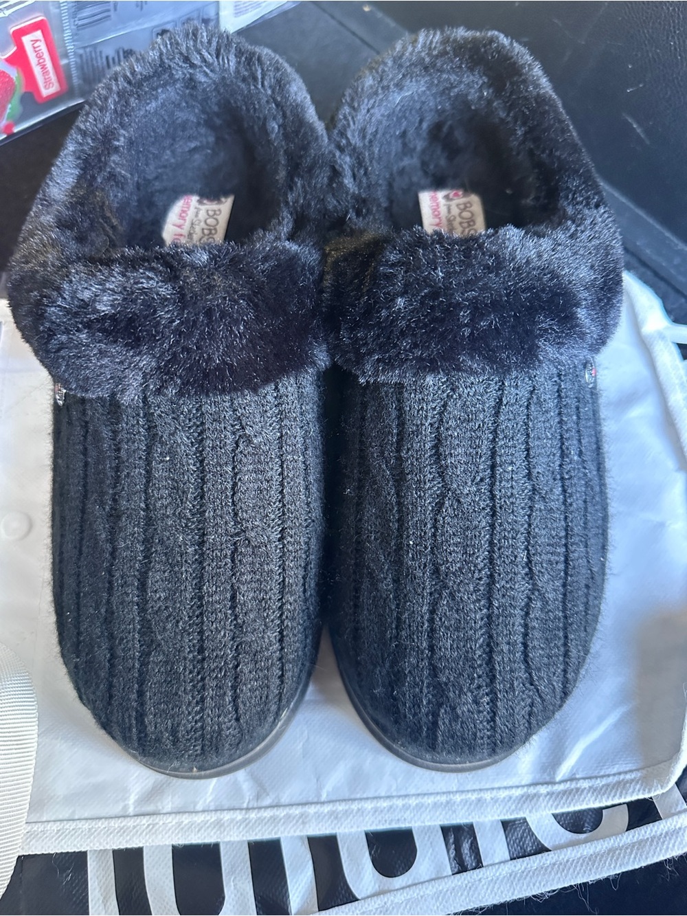 BOBS from Skechers Black Knit Faux-Fur Clog Slippers